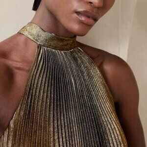 Banana Republic Gold Pleated Mini Dress (NWT)